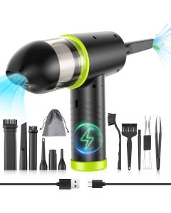 Compressed Air Duster KINDPMA Electric Air Duster and Vacuum 2 in 1,3-Gear to 91000RPM/7800mAh Cordless Duster Replaces Air Cans/Pump for Computer Keyboard Camera Car Home Cleaning (Green)